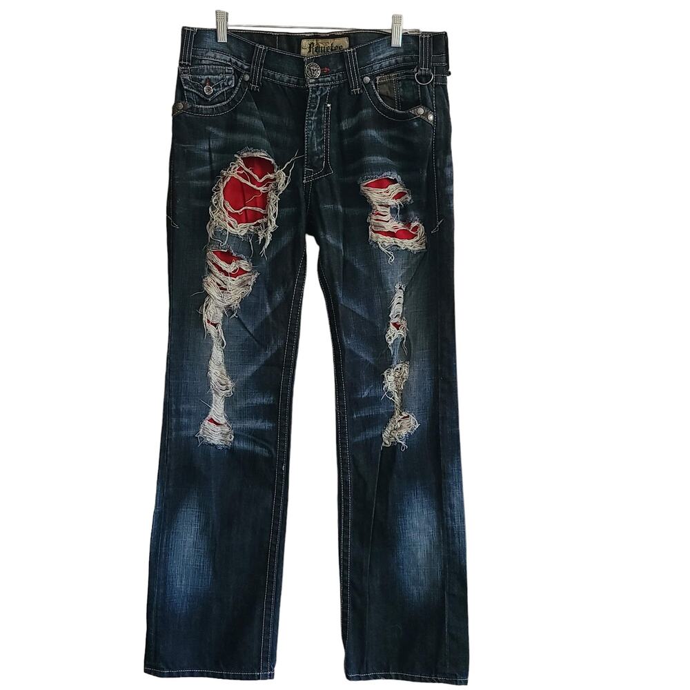 REMETEE Destructed Destroyed Straight Fit Jeans 04RS401‎ Men's 33 x 33